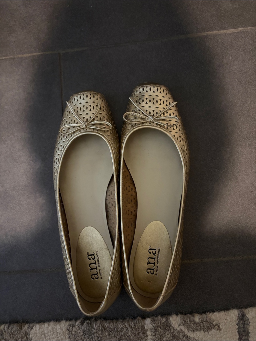 a.n.a Metallic Gold Perforated Ballet Flats with Bow